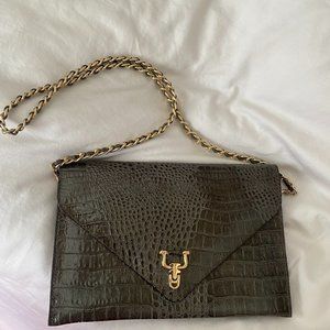 Green faux crocodile skin handbag